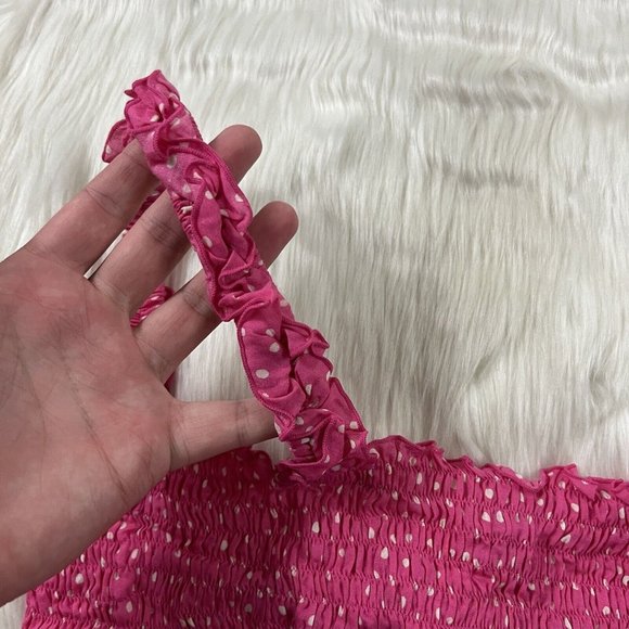 Coolchange Women's Size Large Pink Polka Dot Smocked Daria Top Tie‎ Back - Picture 4 of 10